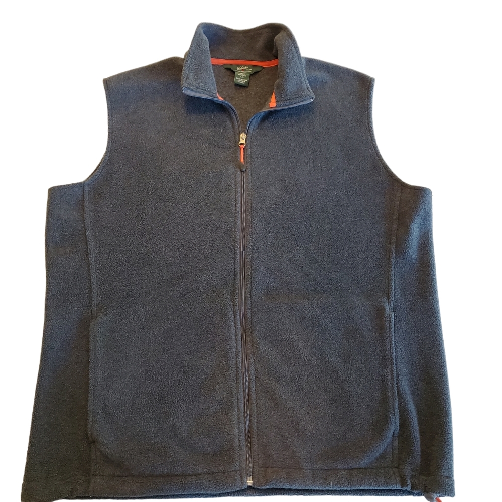 Woolrich Woolen Mills Men's Fleece Vest Gray Drawstring Waist Pockets Size L